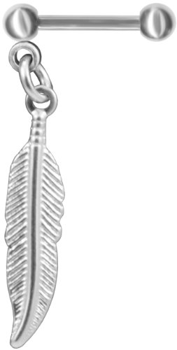 Stylish Feather Cartilage Earring Straight Barbell 18g-16g-14g Dangle Feather-Steel Helix Earring Barbell