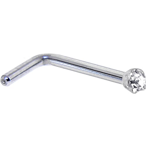 Solid 14k White Gold 1.5mm (0.015 cttw) Genuine Diamond L Shaped Nose Ring 18 Gauge 1/4