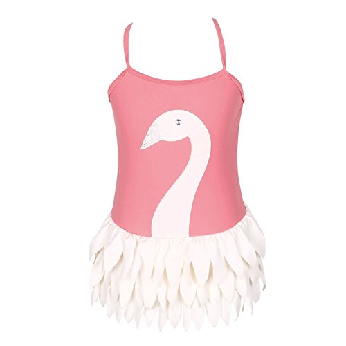 Qyqkfly Girls Swan Adjustable Strap Cross Back One Piece Ballet Swimsuit (FBA)