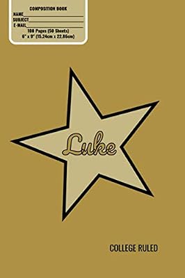 Composition Book, Personalized Luke Gold Star Matte Cover, College Ruled Pages: 6x9 Inches, 100 Pages, Personalised and Perfect for Class, Work, Journaling, Recipes, Notes