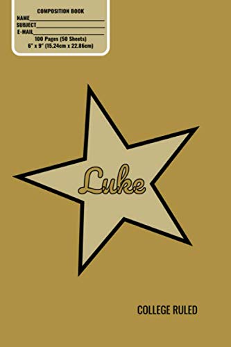 Composition Book, Personalized Luke Gold Star Matte Cover, College Ruled Pages: 6x9 Inches, 100 Pages, Personalised and Perfect for Class, Work, Journaling, Recipes, Notes by Noggin Box Books