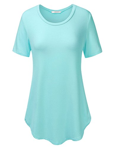 NINEXIS Women's Basic Short Sleeve Shirttail Hem Top