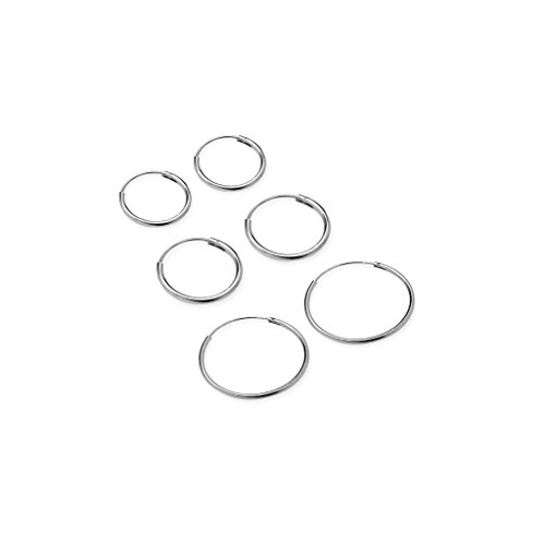 RIJ - 3 Pairs Sterling Silver Endless Hoop Earrings for Cartilage, Nose or Lips, 10mm 12mm 14mm