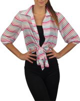 

599fashion Women's Sheer Stripe 3/4 Sleeve Front Tie Cardigan/Top