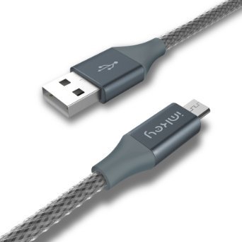 IMKEY® Premium 6.5 Feet Tangle-Free Braided Micro USB 2.0 Sync Data Fast Charging Cable For Samsung Galaxy S7/ S6 / Edge, S4/ S3/ Note 5 / 4 / 2,Google Nexus,LG,HTC,Nokia,Blackberry And More - (Gray)