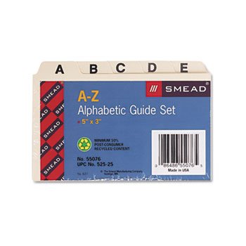 

Smead Alphabetic Card Guides, 1/5-Cut Tab, 5 x 3 Inches, Heavy Manila, Legal Size, 25 Pack (55076)