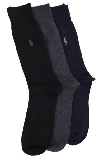 Polo Ralph Lauren Men's 3 Pack Ribbed Dress Socks