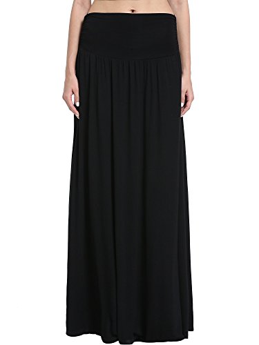 KIRA Women's High Waist Shirring Maxi Skirt with Pockets