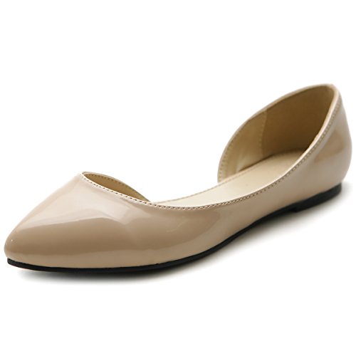 Ollio Women's D'orsay Shoe Comfort Enamel Pointed Toe Ballet Flat