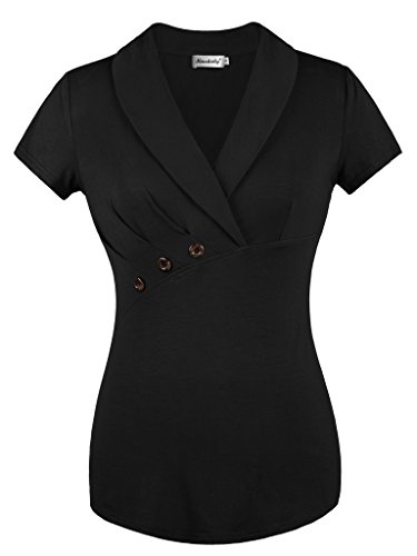 Ninedaily Women Tops Lapel V Neck Front Button Elegant Short Sleeve Blouse