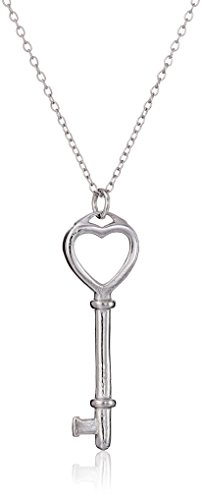Sterling Silver Heart Topped Key Pendant Necklace, 18