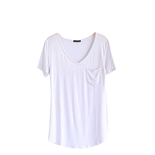 SZHEM Womens Modal Loose Short Sleeve Tops V Neck Pocket T-shirt Blouse