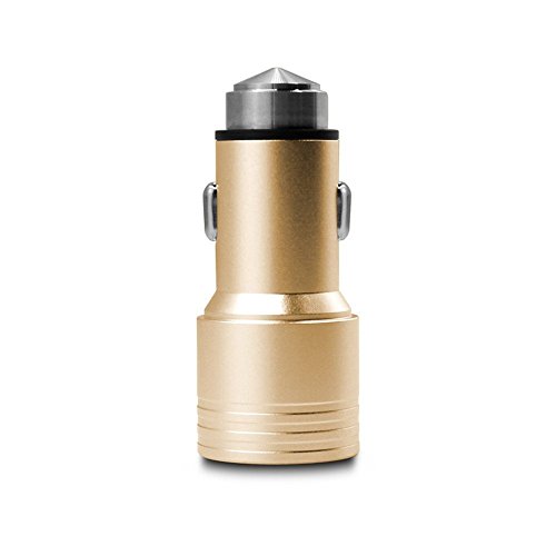 Car Charger,LAQIYA 3.1A Dual USB Ports Car Charger with Car Escape Emergency Safety Hammer Function (Gold)