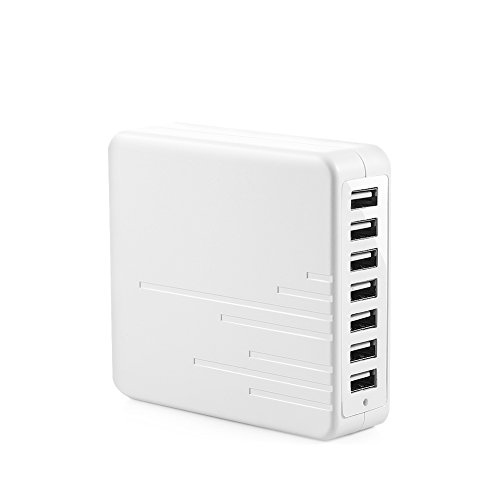 BAKTH 45W/8-Amp 7-Port USB Wall Desktop Fast Charging Station for iPhone 6 Plus 5S 5C 5 4S, iPad Air 2 Mini 3, Samsung Tablets, Galaxy S6, Galaxy Note 4 3 2, LG G3, More Smartphones and Tablets - White