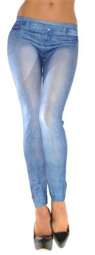New Stylish Denim Look Ripped Faux Jean Blue Leggings Tights Pants