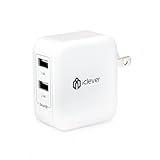 [Most Powerful] iClever® 4.8A 24W Dual USB Ports Travel Wall Charger with SmartIDTM Technology, Foldable AC Plug for Apple iPhone 6 Plus, 6, 5S, 5C, 5, 4S; Samsung Galaxy S5, S4, S3, Note 3, 2; iPad 5, 4, 3, 2, Air, Mini; iPod Touch, nano; HTC One X V S; LG G2, Optimus F3; Nexus 5, 6, 7, 9, 10; Motorola Droid RAZR MAXX; Blackberry; PSP, PS4 Controller; Bluetooth Speaker/Headset; External Battery Power Bank and solon - White