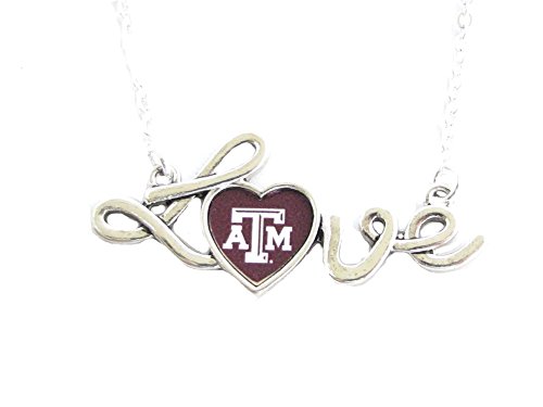 Texas A&M Aggies TAMU Heart Love Script Fashion Necklace