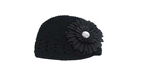 

Knitted Cap Black Daisy Flower Winter Hats for Girls Infant 4.9x6.3''