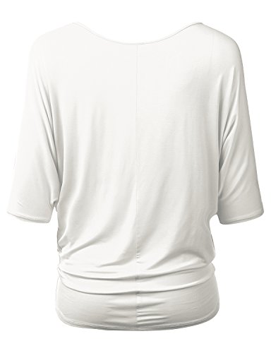 

Doublju Women 3/4 Dolman Sleeves Boat Neck Oversize Fit Solid Knit Top