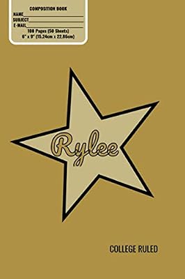 Composition Book, Personalized Rylee Gold Star Matte Cover, College Ruled Pages: 6x9 Inches, 100 Pages, Personalised and Perfect for Class, Work, Journaling, Recipes, Notes