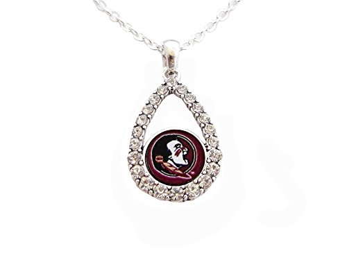 Florida State Garnet Seminoles Teardrop Clear Crystal Silver Necklace Jewelry FSU