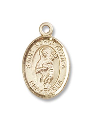 

Small Childrens Jewelry, Girls or Boys Gold Filled St. Scholastica Pendant with 16" Gold Filled 16" Lite Curb Chain