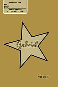 Composition Book, Personalized Gabriel Gold Star Matte Cover, Wide Ruled Pages: 6x9 Inches, 100 Pages, Personalised and Perfect for Class, Work, Journaling, Recipes, Notes