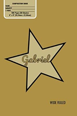 Composition Book, Personalized Gabriel Gold Star Matte Cover, Wide Ruled Pages: 6x9 Inches, 100 Pages, Personalised and Perfect for Class, Work, Journaling, Recipes, Notes