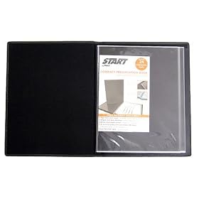 Prat Start Sp3 Compact Bound Presentation Book with 24 Archival 11x14 Portrait Format Sheet Protectors, 48 Views, Rigid Cloth Cover, Color: Black.