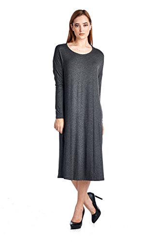 82 Days Women'S Rayon Span Mid Long Jersey Dress With Side Pockets - Solid