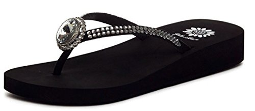 

Yellow Box Women's Fernanda Rhinestone Wedge Thong Flip Flops Sandals