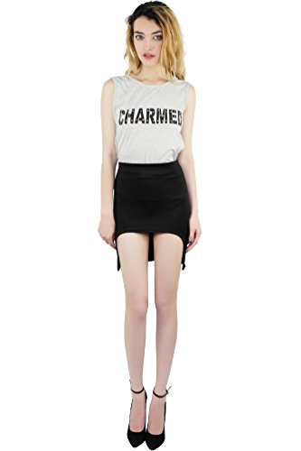 

Black Solid Elastic Band Curve Hugging High Low Hem Miniskirt