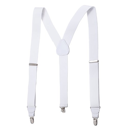 Mens Elastic Y-Back Clip-on Suspenders with Leather Trim - Sizes 46