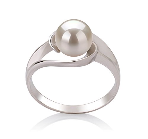 PearlsOnly - Clare White 6-7mm AAA Quality Freshwater 925 Sterling Silver Cultured Pearl Ring - Size-7