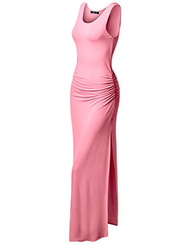 Thanth Womens Sleeveless Side Shirring Waist Maxi and Midi Dress