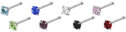 20g Surgical Steel 3 mm Cubic Zirconia Crystal Nose Stud *Choose Color*