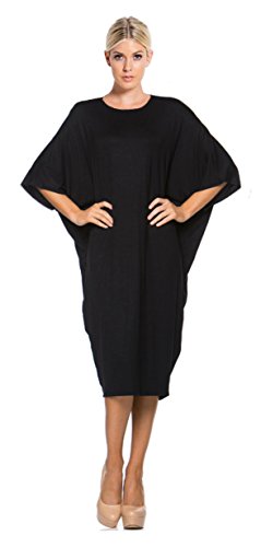 Tabeez Women's Oversized Jersey Shift Midi Dress with Kimono Sleeves