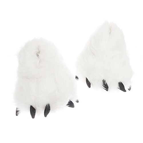 Plush Bear Paw Animal Slippers (White, Medium)