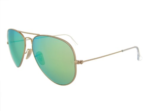 New Ray Ban RB3025 112/19 Aviator Matte Gold/Crystal Green Mirror 58mm Sunglasses