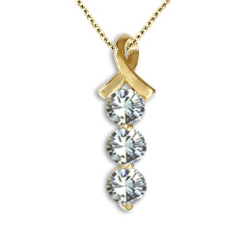

1.00 CT Diamond Three Stone I1 Ribbon Pendant 14K Yellow Gold / White Gold Chain
