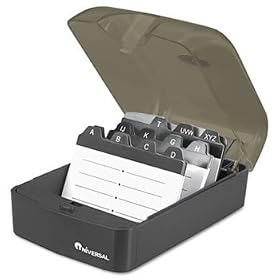 Push-Button Business Card File, Plastic, 4 x 5 3/4 x 2 3/4, Black/Smoke