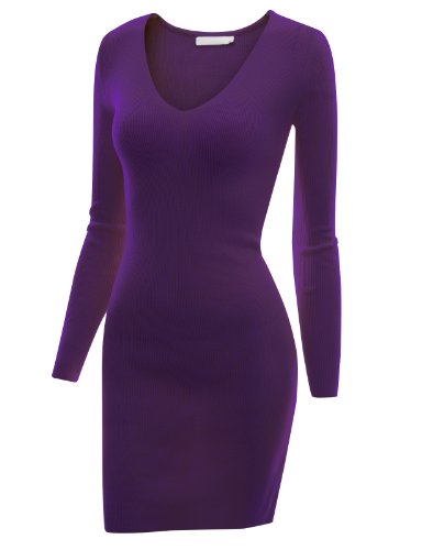 Doublju Women U Neck Back Lace Coll Fabric VIOLET Dress,M