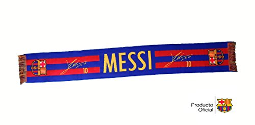 FC. BARCELONA BUFANDA OFICIAL CON LAS FIRMAS Y NOMBRE DE MESSI