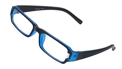 Kobwa(TM) Black Blue Fashion Clear Plastic Full Frame Rectangle Lens Uv Protection Plano Eyeglasses For Man Women With Kobwa's Keyring