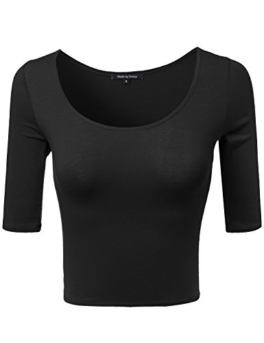 MBE Women's Basic Solid 3/4 Sleeve Crop Top
