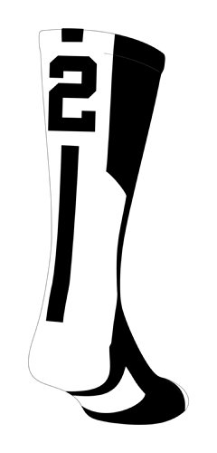TCK Player Id Black/White Number Crew Sock (#2 - Single Sock, Medium)