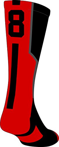 TCK Player Id Black/Scarlet Custom Number Crew Sock