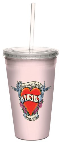 

Tree-Free Greetings cc34259 Heart Tattoo: Mathew 6:21 Artful Traveler Double-Walled Cool Cup with Reusable Straw, 16-Ounce