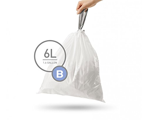 simplehuman Code B Custom Fit Trash Can Liner, 12 refill packs (360 Count), 6 Liter / 1.6 Gallon