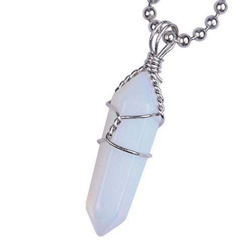 Ayliss® Wire Wrap Gemstone Crystal Quartz Healing Point Chakra Pendants for Necklace (Opalite)